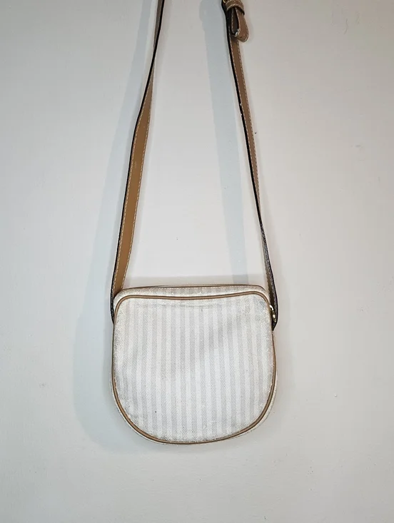 Authentic Vintage Fendi Striped Logo Canvas & Leather Crossbody Shoulder Y2K - Picture 2 of 16